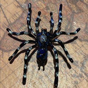 Oversized Black, White & Blue Spider Brooch